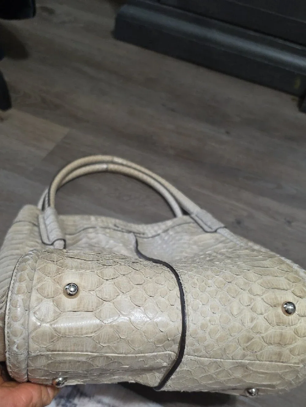 Tod's Beige Python-Embossed Leather Shoulder Bag